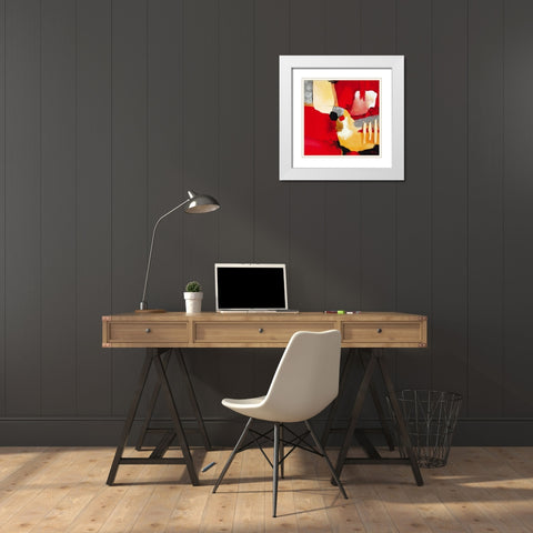 Red Composition I White Modern Wood Framed Art Print with Double Matting by Krimm