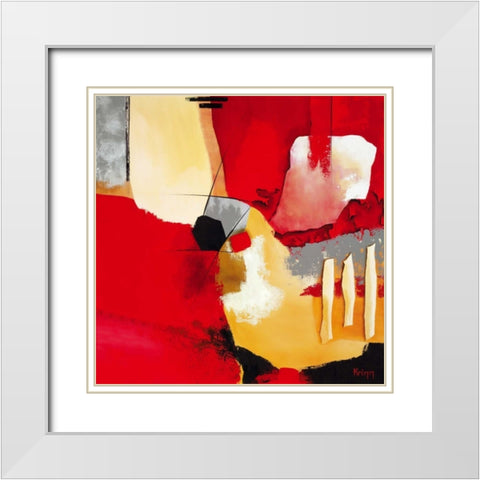 Red Composition I White Modern Wood Framed Art Print with Double Matting by Krimm