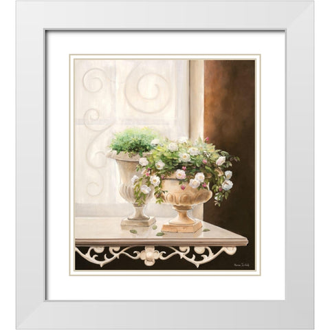FLOWERS AT THE WINDOW II White Modern Wood Framed Art Print with Double Matting by v.d. Valk, Karin