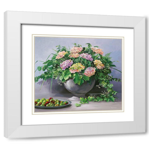 FLOWERS AND APPLES White Modern Wood Framed Art Print with Double Matting by v.d. Valk, Karin