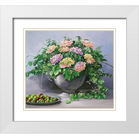 FLOWERS AND APPLES White Modern Wood Framed Art Print with Double Matting by v.d. Valk, Karin