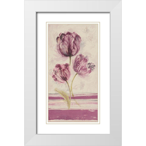 Floral WITH STRIPES I White Modern Wood Framed Art Print with Double Matting by Disegni