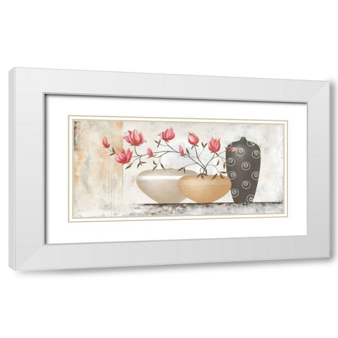 Pink Magnolias II White Modern Wood Framed Art Print with Double Matting by Sedalia, David