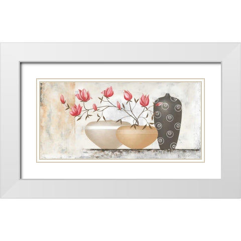 Pink Magnolias II White Modern Wood Framed Art Print with Double Matting by Sedalia, David