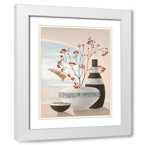 Rowan Berries II White Modern Wood Framed Art Print with Double Matting by Sedalia, David