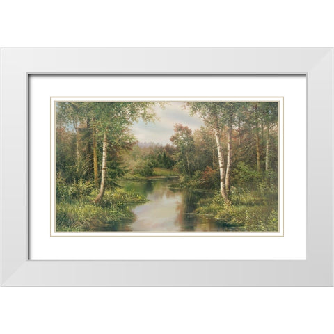 RIVER Landscape White Modern Wood Framed Art Print with Double Matting by Osipova, Svetlana