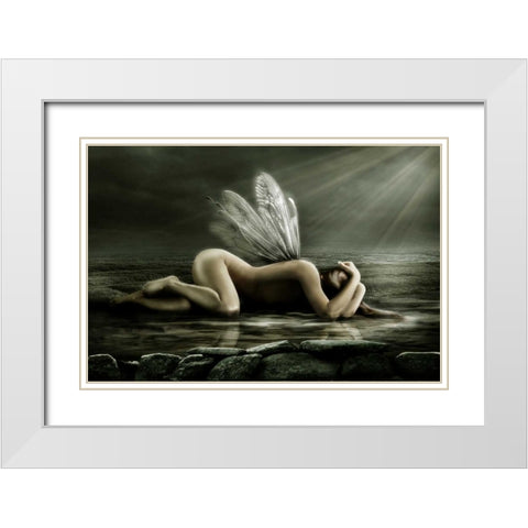 Ocean Fairy White Modern Wood Framed Art Print with Double Matting by Babette