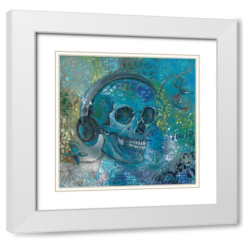 HEAD SET SKULL White Modern Wood Framed Art Print with Double Matting by Mizo