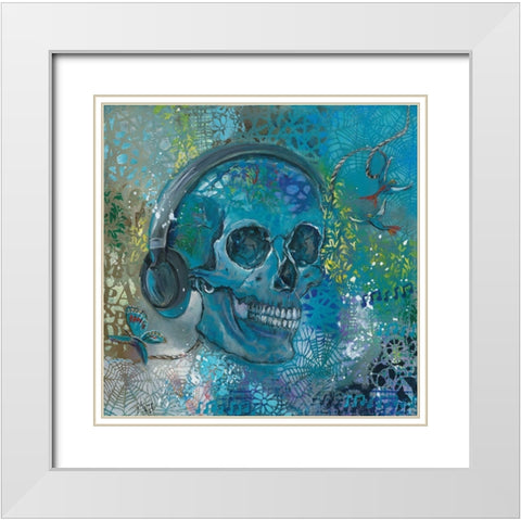 HEAD SET SKULL White Modern Wood Framed Art Print with Double Matting by Mizo