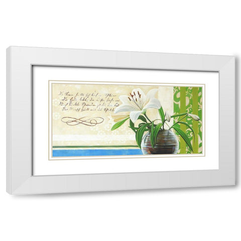 Floral GREETINGS II White Modern Wood Framed Art Print with Double Matting by Warminski