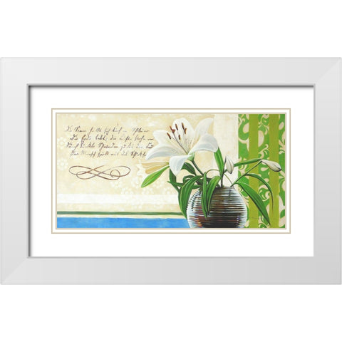 Floral GREETINGS II White Modern Wood Framed Art Print with Double Matting by Warminski