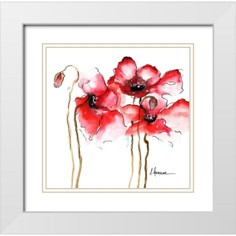WATERCOLOR POPPIES I White Modern Wood Framed Art Print with Double Matting by Herrera, Leticia