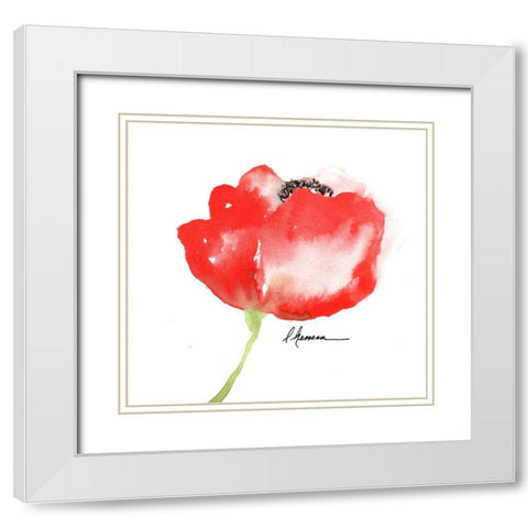 WATERCOLOR POPPY II White Modern Wood Framed Art Print with Double Matting by Herrera, Leticia