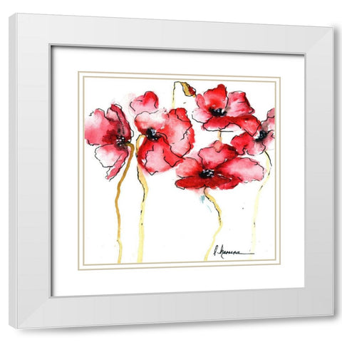 WATERCOLOR POPPIES II White Modern Wood Framed Art Print with Double Matting by Herrera, Leticia