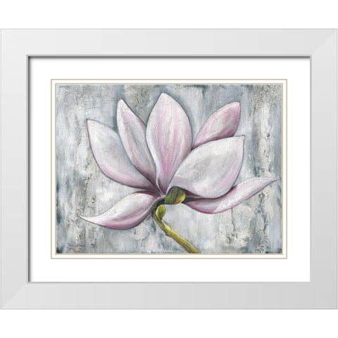 PINK MAGNOLIA White Modern Wood Framed Art Print with Double Matting by Withaar, Rian