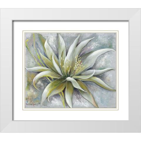 GREEN FLOWER White Modern Wood Framed Art Print with Double Matting by Withaar, Rian