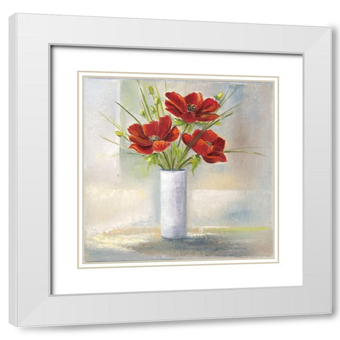 RED FLOWERS I White Modern Wood Framed Art Print with Double Matting by Withaar, Rian