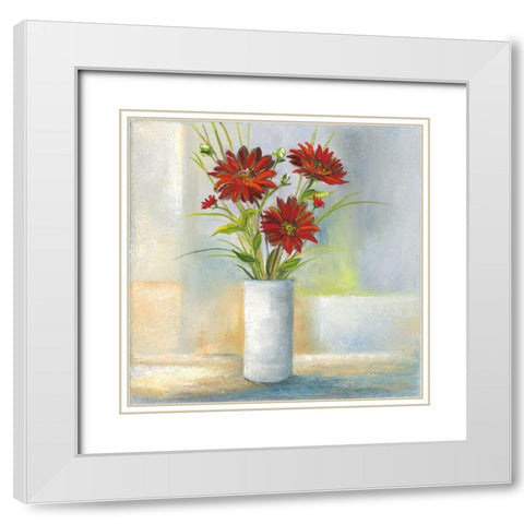 RED FLOWERS II White Modern Wood Framed Art Print with Double Matting by Withaar, Rian