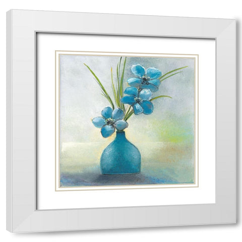 BLUE FLOWERS I White Modern Wood Framed Art Print with Double Matting by Withaar, Rian