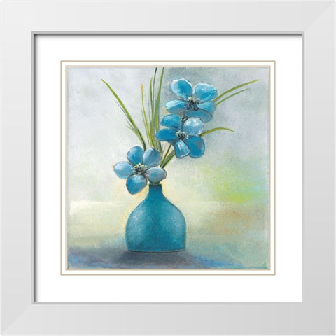 BLUE FLOWERS I White Modern Wood Framed Art Print with Double Matting by Withaar, Rian