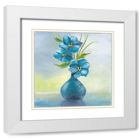 BLUE FLOWERS II White Modern Wood Framed Art Print with Double Matting by Withaar, Rian