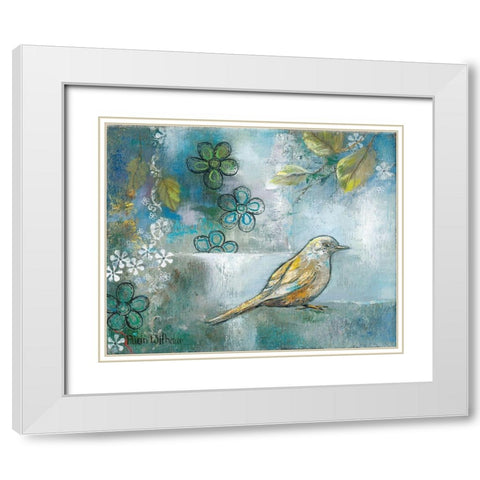 FLOWER BIRD I White Modern Wood Framed Art Print with Double Matting by Withaar, Rian