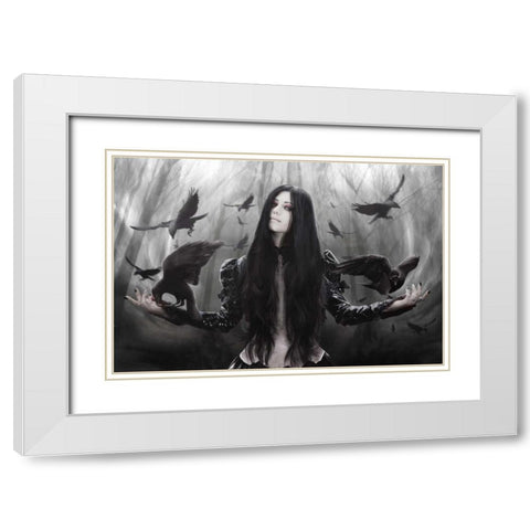 Jackdaw White Modern Wood Framed Art Print with Double Matting by Babette