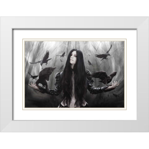 Jackdaw White Modern Wood Framed Art Print with Double Matting by Babette