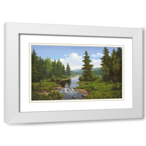 Forest Creek White Modern Wood Framed Art Print with Double Matting by Babichev