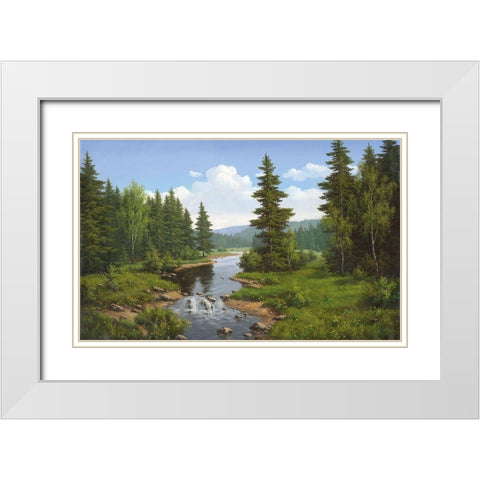 Forest Creek White Modern Wood Framed Art Print with Double Matting by Babichev