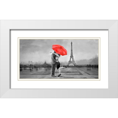 B+W Paris Love White Modern Wood Framed Art Print with Double Matting by Tarin, Michael
