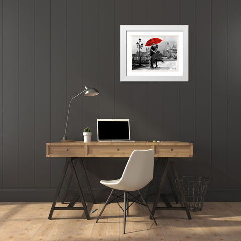 B+W Venice Love White Modern Wood Framed Art Print with Double Matting by Tarin, Michael