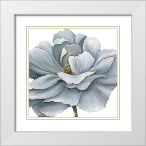 BLUE SILKEN BLOOM White Modern Wood Framed Art Print with Double Matting by Withaar, Rian