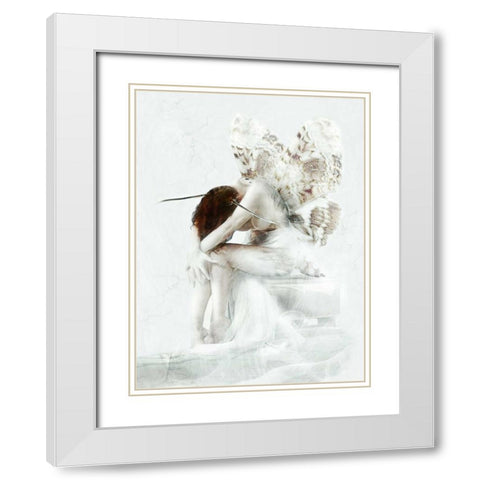 Moth Fairy White Modern Wood Framed Art Print with Double Matting by Babette