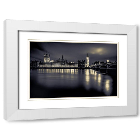 LONDON PARLIAMENT White Modern Wood Framed Art Print with Double Matting by Kostka, Vladimir
