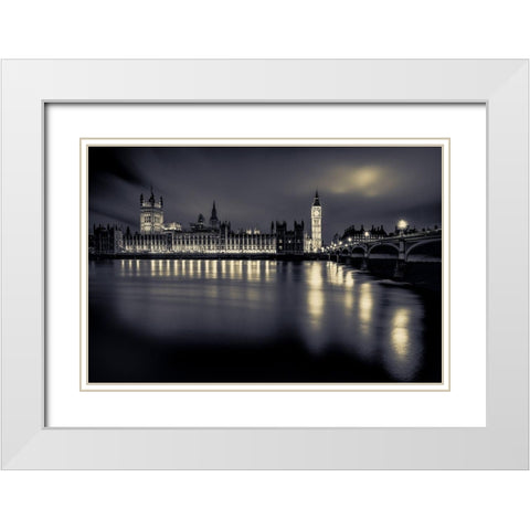 LONDON PARLIAMENT White Modern Wood Framed Art Print with Double Matting by Kostka, Vladimir