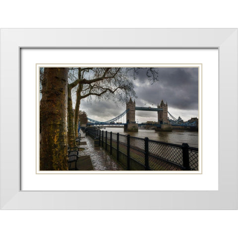 LONDON BRIDGE AND TOWER White Modern Wood Framed Art Print with Double Matting by Kostka, Vladimir