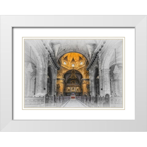 Church in Cuba Yellow White Modern Wood Framed Art Print with Double Matting by Kostka, Vladimir
