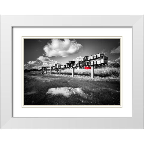 Mail Boxes Red White Modern Wood Framed Art Print with Double Matting by Kostka, Vladimir