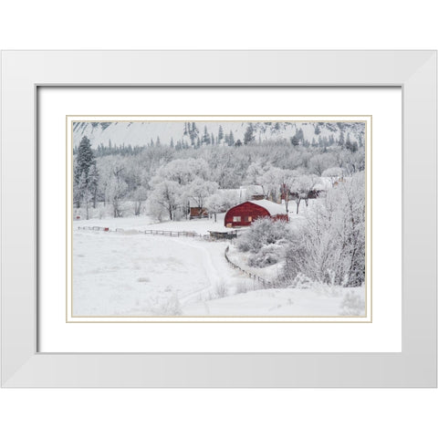 Dreamy Winter Farm White Modern Wood Framed Art Print with Double Matting by Kostka, Vladimir
