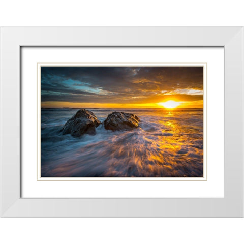 SUNSET OCEAN White Modern Wood Framed Art Print with Double Matting by Kostka, Vladimir