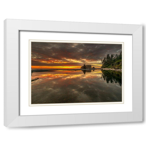 SUNSET LAKE White Modern Wood Framed Art Print with Double Matting by Kostka, Vladimir