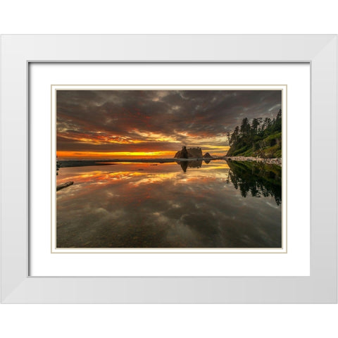 SUNSET LAKE White Modern Wood Framed Art Print with Double Matting by Kostka, Vladimir