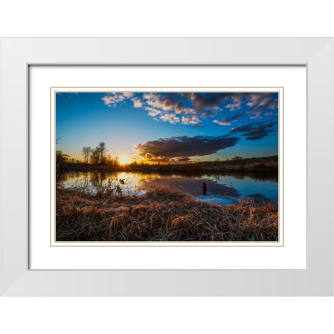 SUNSET RIVER I White Modern Wood Framed Art Print with Double Matting by Kostka, Vladimir