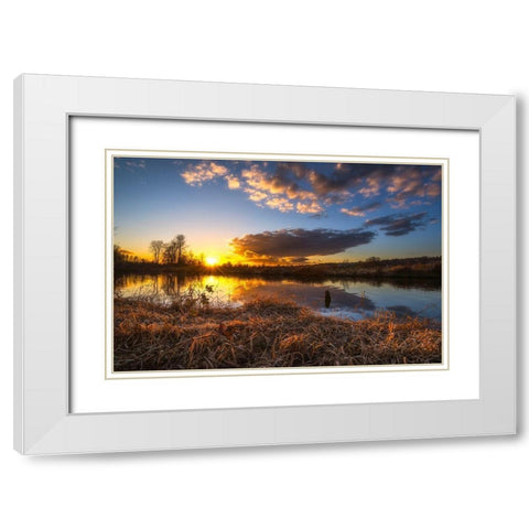 SUNSET RIVER II White Modern Wood Framed Art Print with Double Matting by Kostka, Vladimir