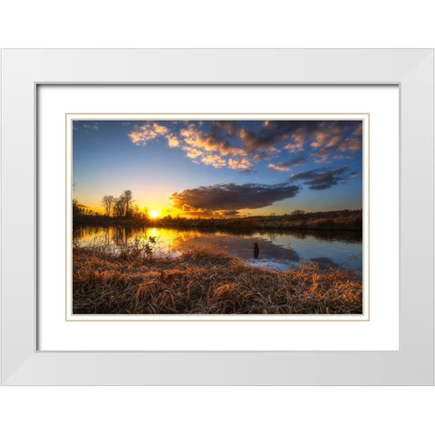 SUNSET RIVER II White Modern Wood Framed Art Print with Double Matting by Kostka, Vladimir