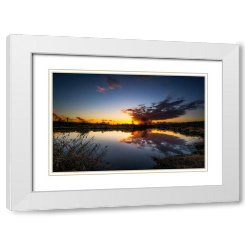 SUNSET RIVER III White Modern Wood Framed Art Print with Double Matting by Kostka, Vladimir
