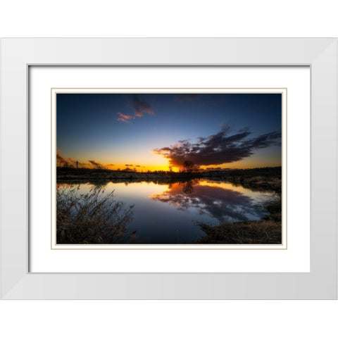 SUNSET RIVER III White Modern Wood Framed Art Print with Double Matting by Kostka, Vladimir