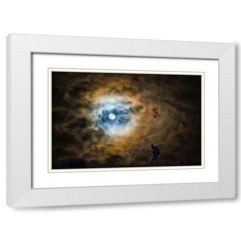 MOON WALKER White Modern Wood Framed Art Print with Double Matting by Kostka, Vladimir