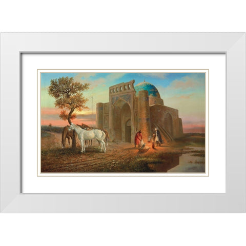 Mosque White Modern Wood Framed Art Print with Double Matting by Chairudinov, A.